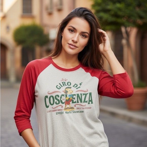 Disney Parks Epcot Italy Pavilion Pinocchio "Conscienza" Raglan T Shirt Size S - Picture 2 of 8